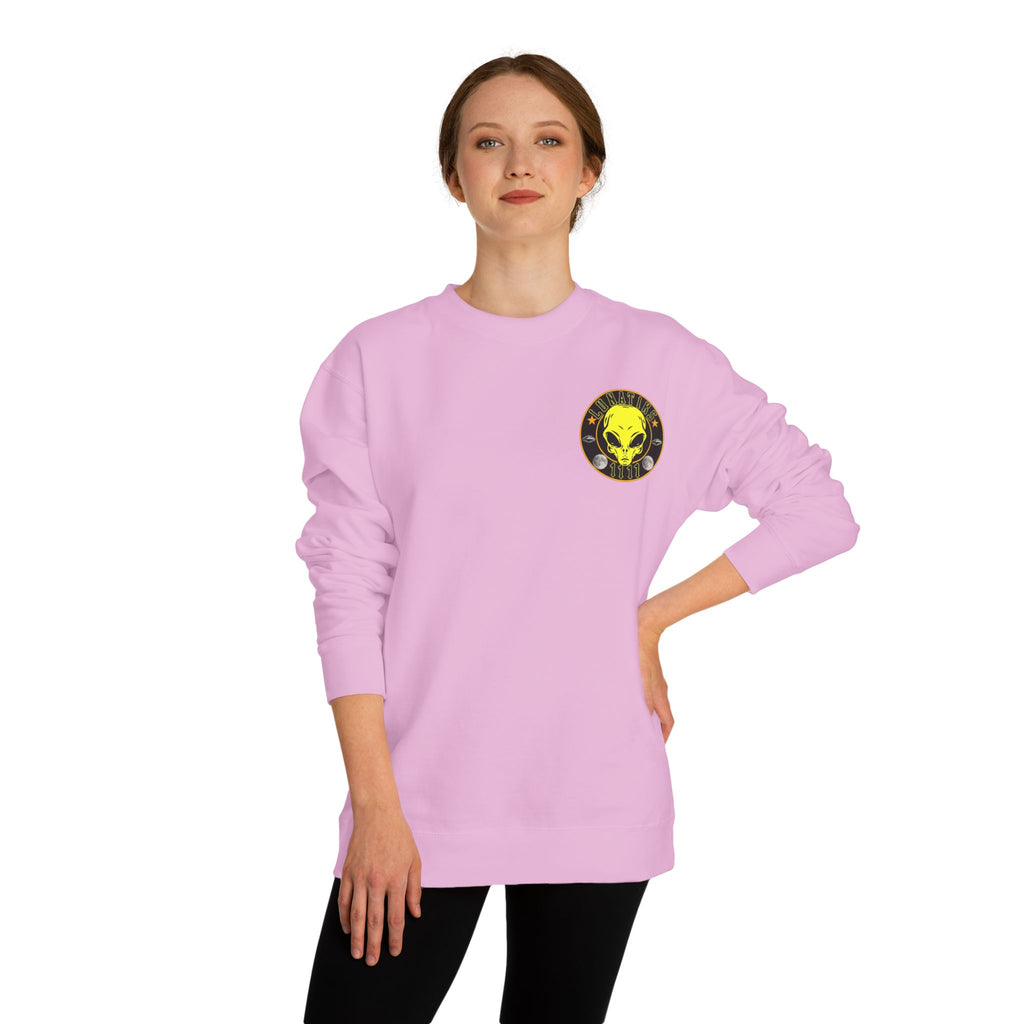 Alien Skull Crewneck Sweatshirt — Neon Green UFO Graphic