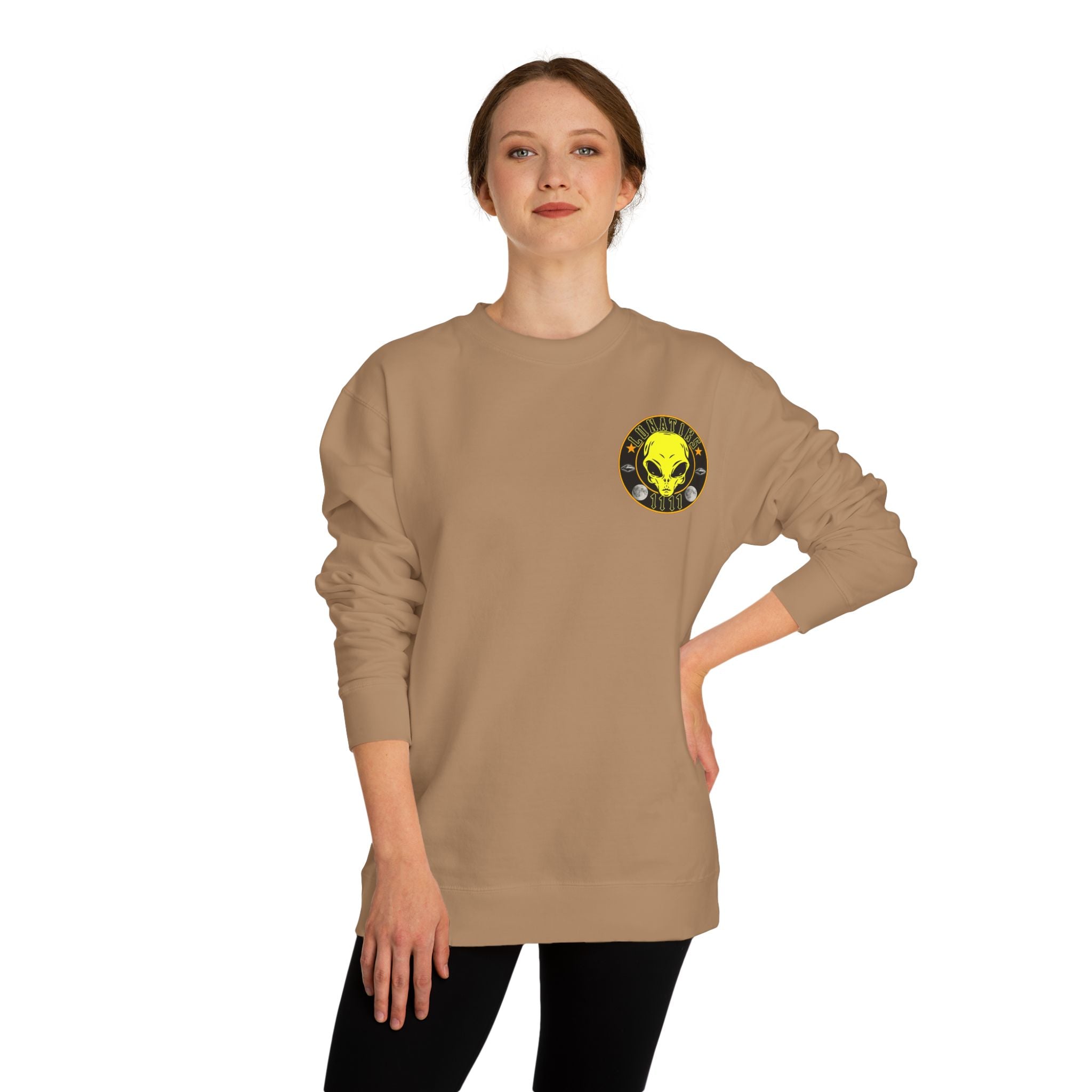 Alien Skull Crewneck Sweatshirt — Neon Green UFO Graphic