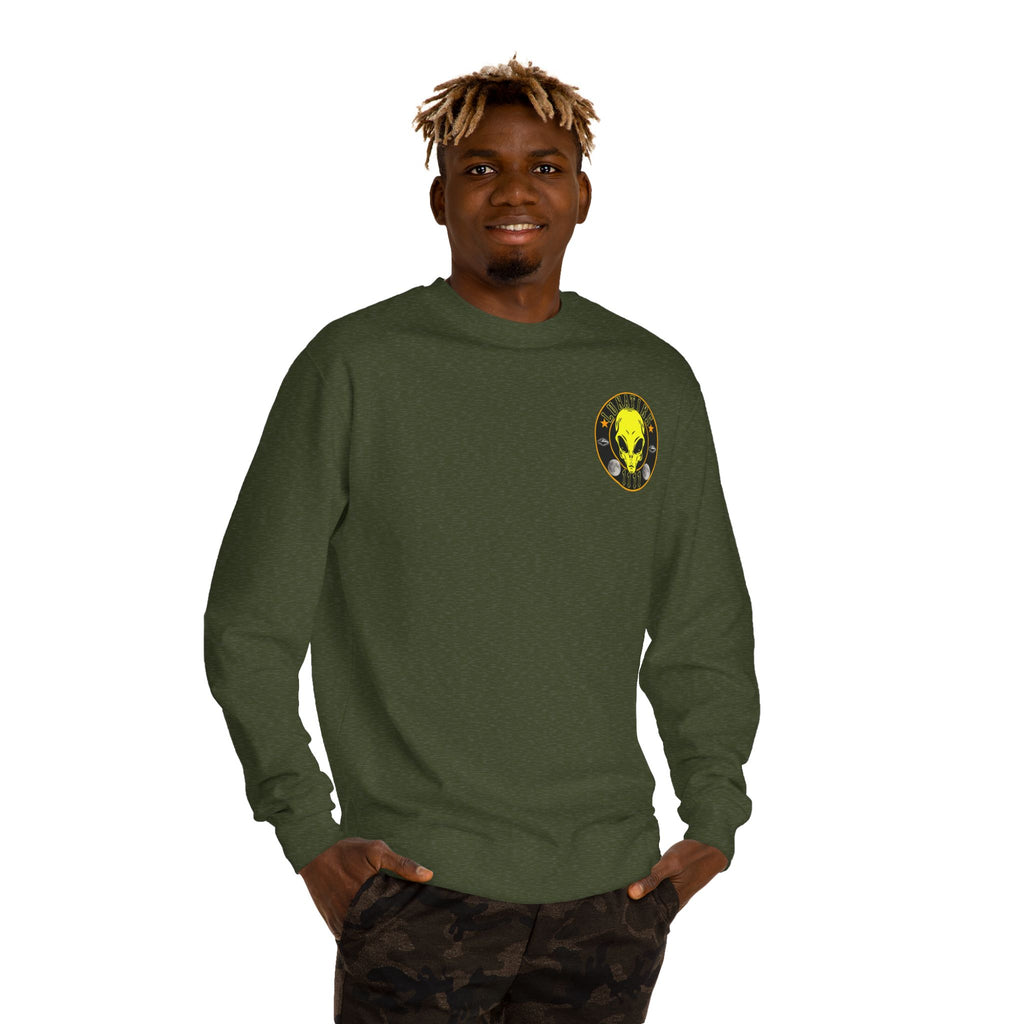 Alien Skull Crewneck Sweatshirt — Neon Green UFO Graphic