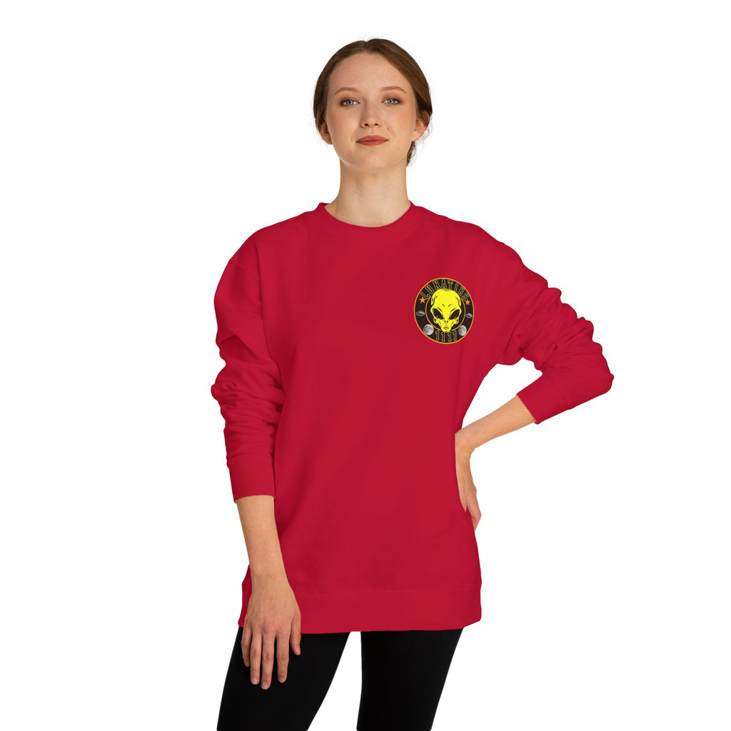 Alien Skull Crewneck Sweatshirt — Neon Green UFO Graphic