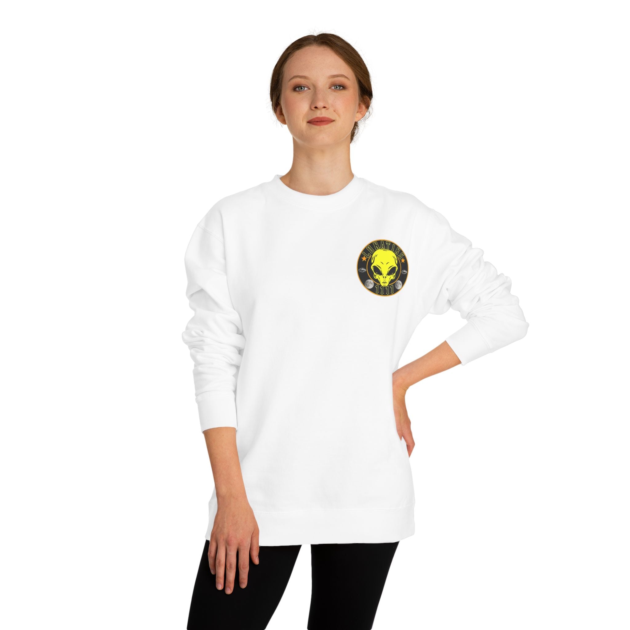 Alien Skull Crewneck Sweatshirt — Neon Green UFO Graphic