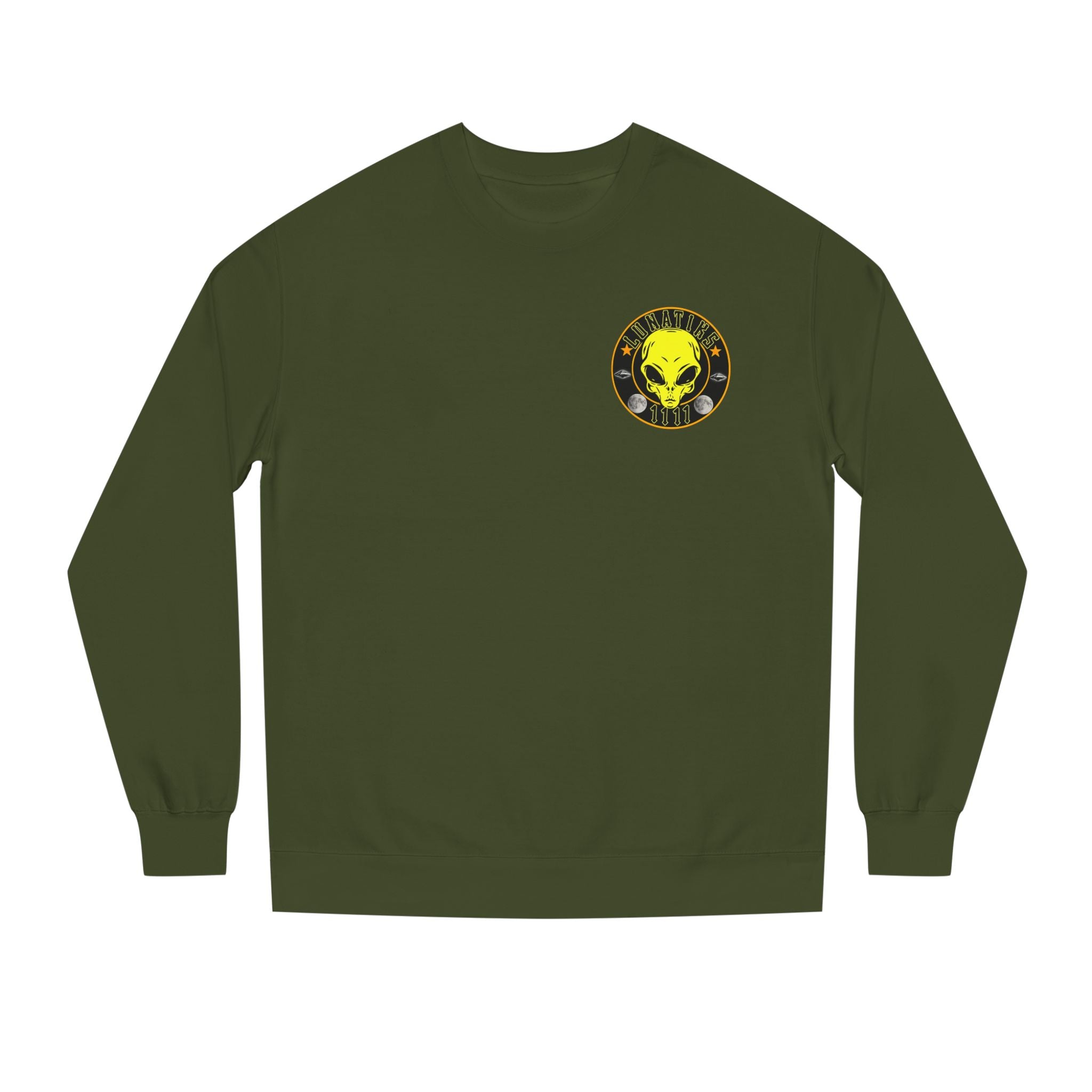 Alien Skull Crewneck Sweatshirt — Neon Green UFO Graphic