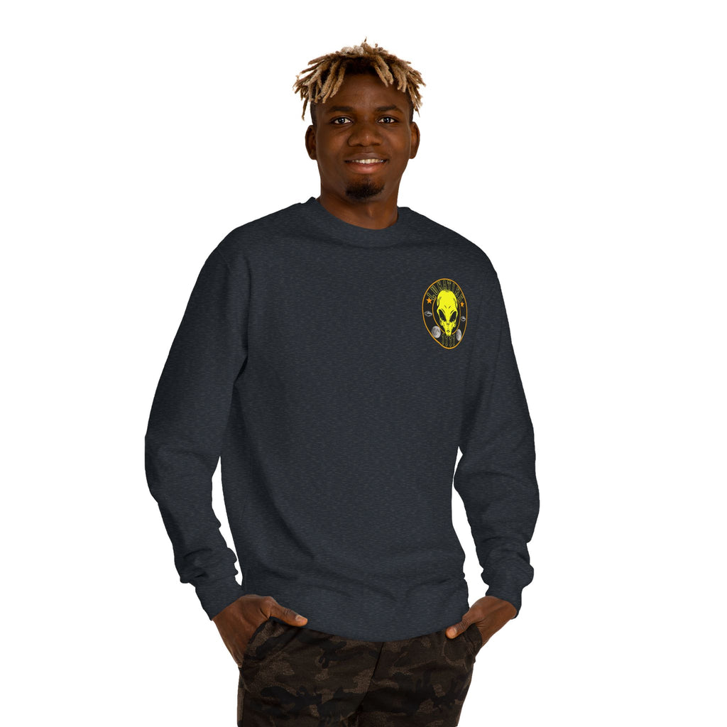 Alien Skull Crewneck Sweatshirt — Neon Green UFO Graphic