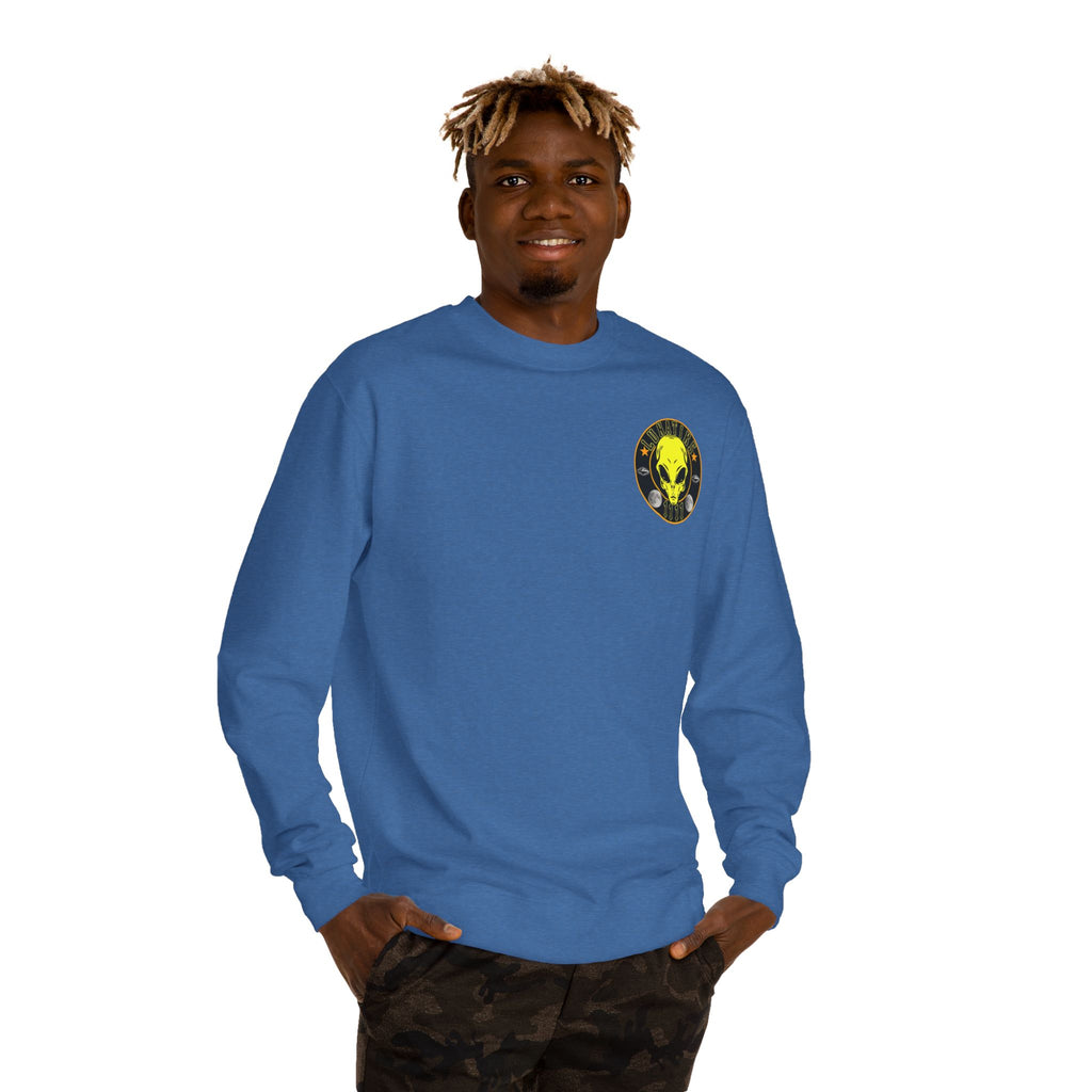 Alien Skull Crewneck Sweatshirt — Neon Green UFO Graphic