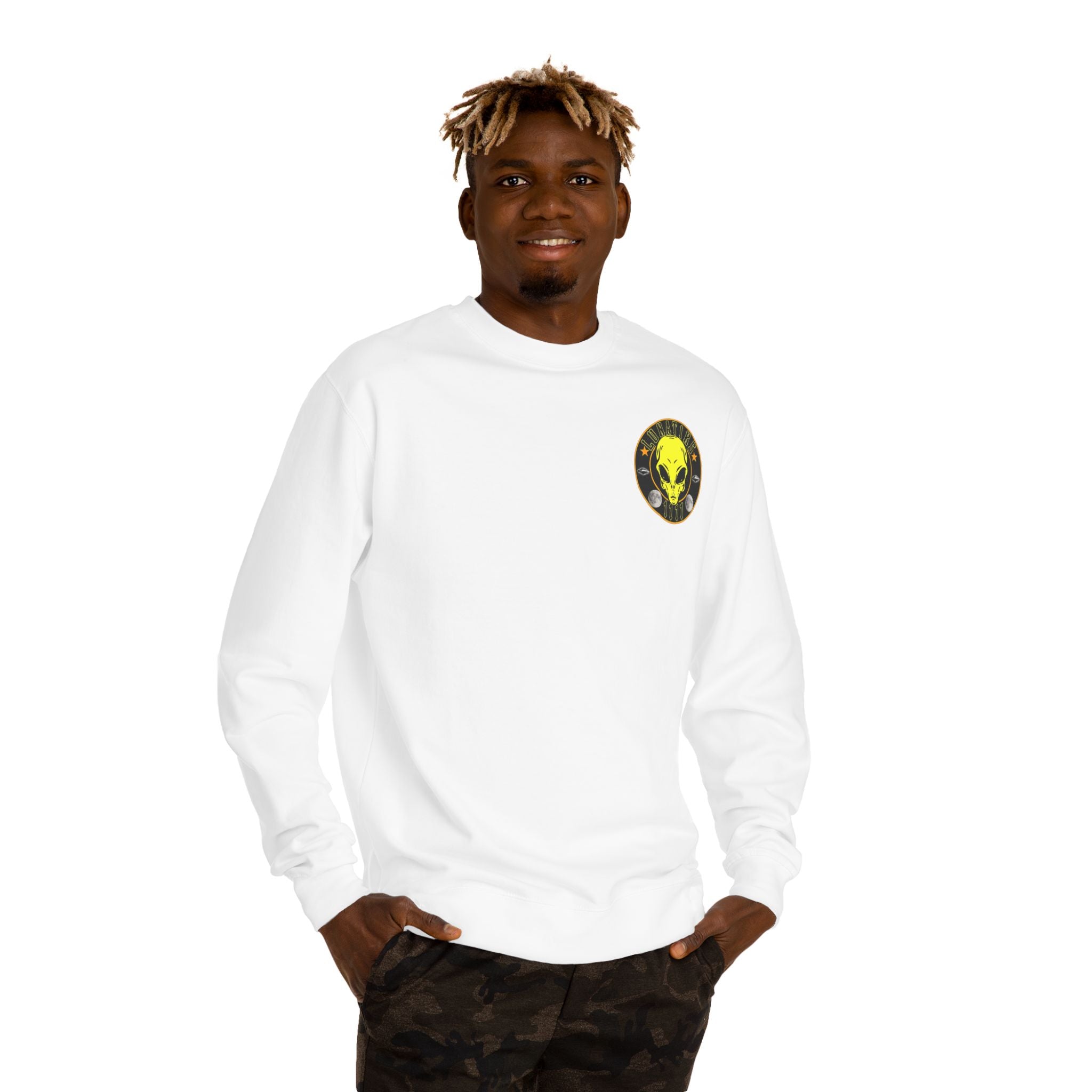 Alien Skull Crewneck Sweatshirt — Neon Green UFO Graphic