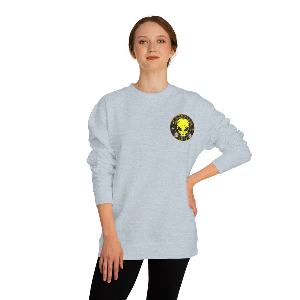 Alien Skull Crewneck Sweatshirt — Neon Green UFO Graphic