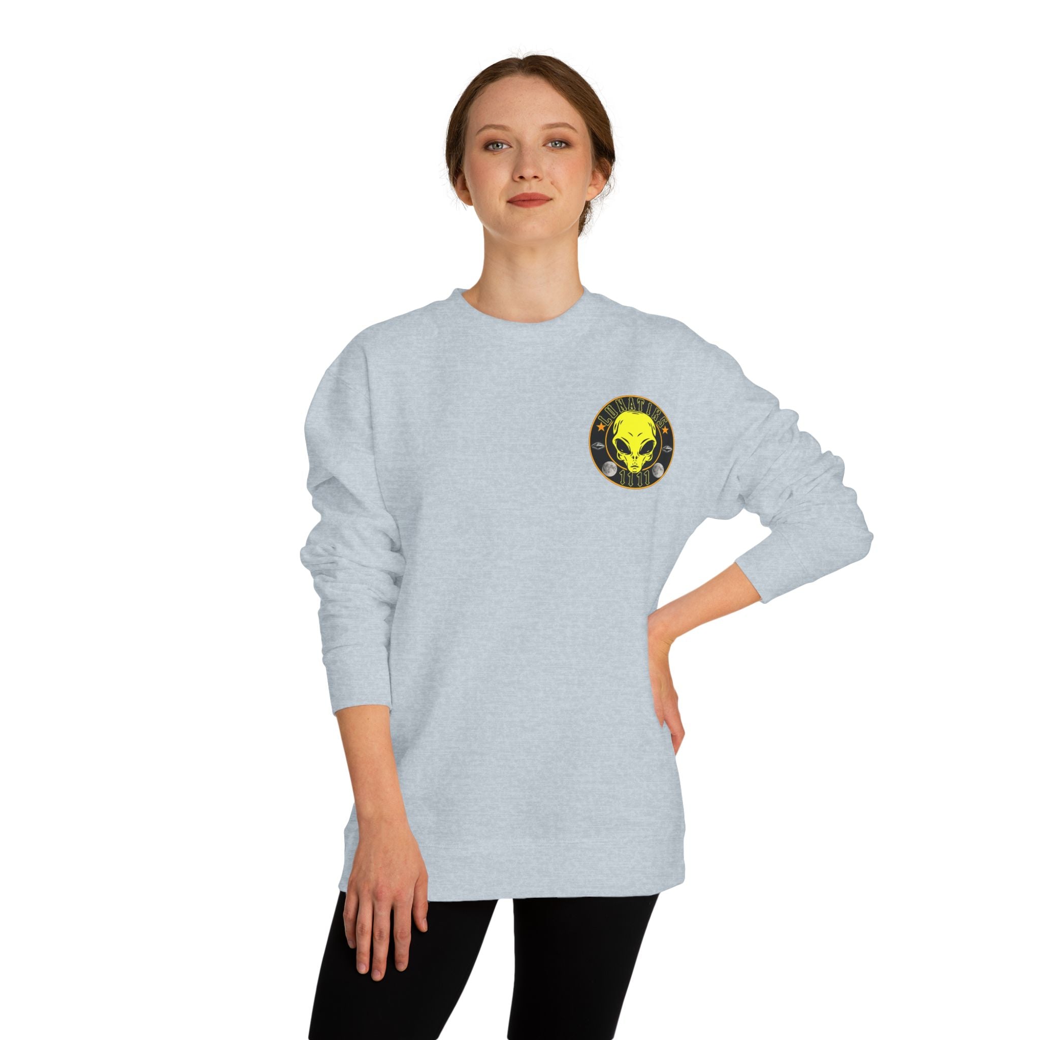 Alien Skull Crewneck Sweatshirt — Neon Green UFO Graphic