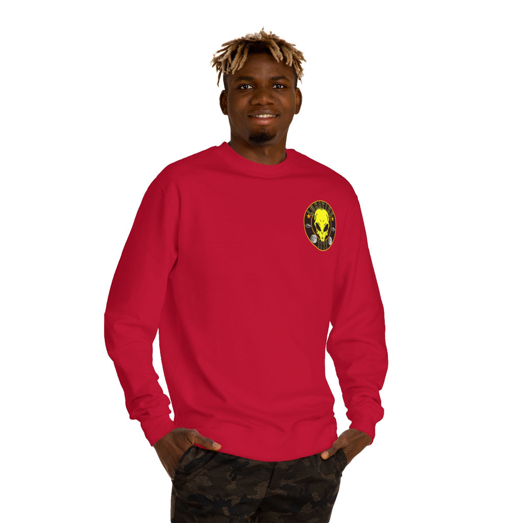 Alien Skull Crewneck Sweatshirt — Neon Green UFO Graphic