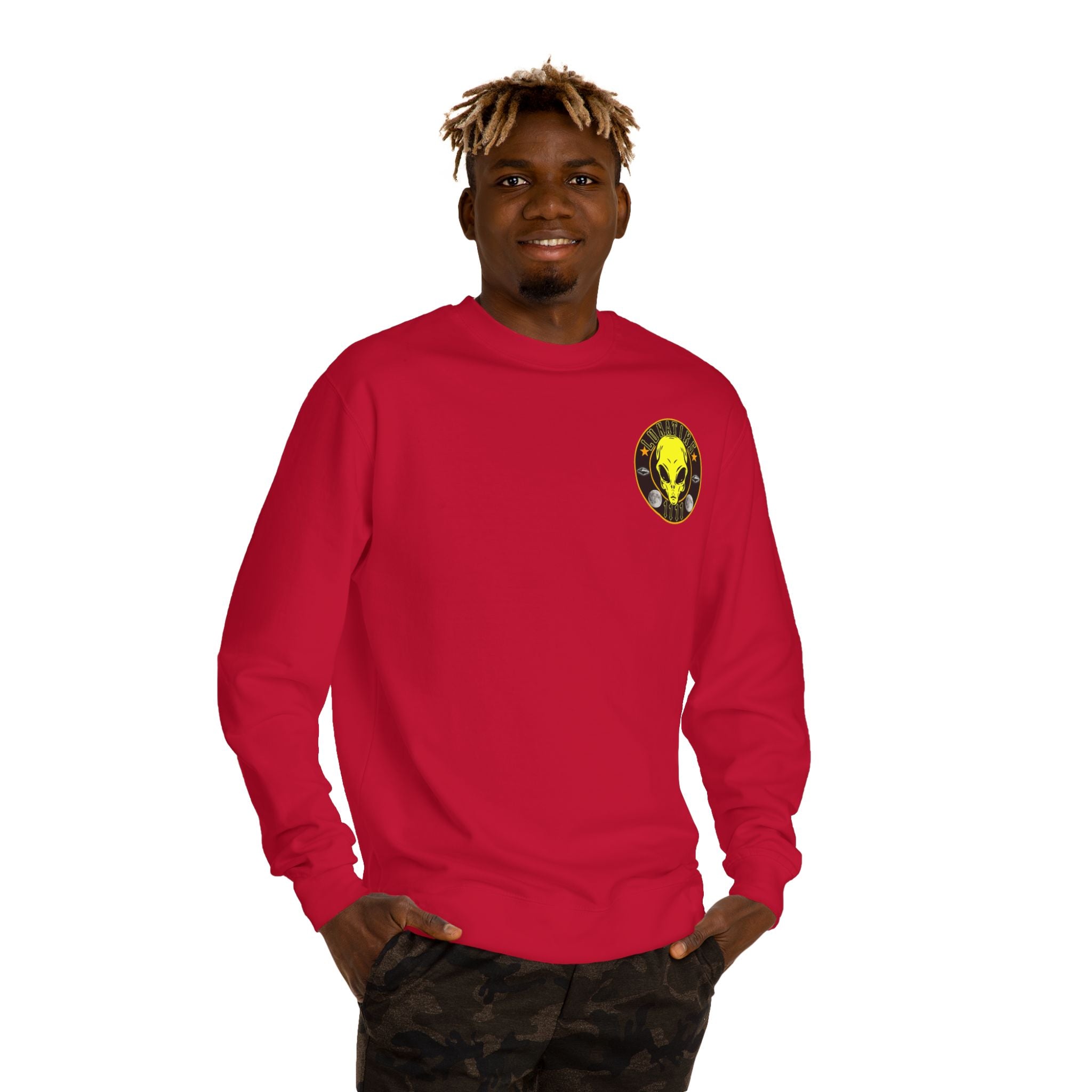 Alien Skull Crewneck Sweatshirt — Neon Green UFO Graphic