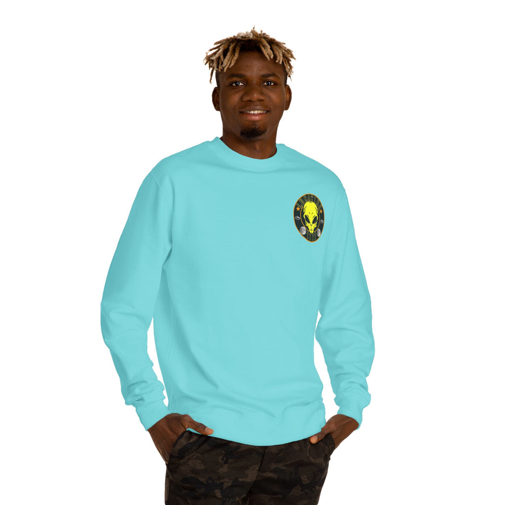 Alien Skull Crewneck Sweatshirt — Neon Green UFO Graphic