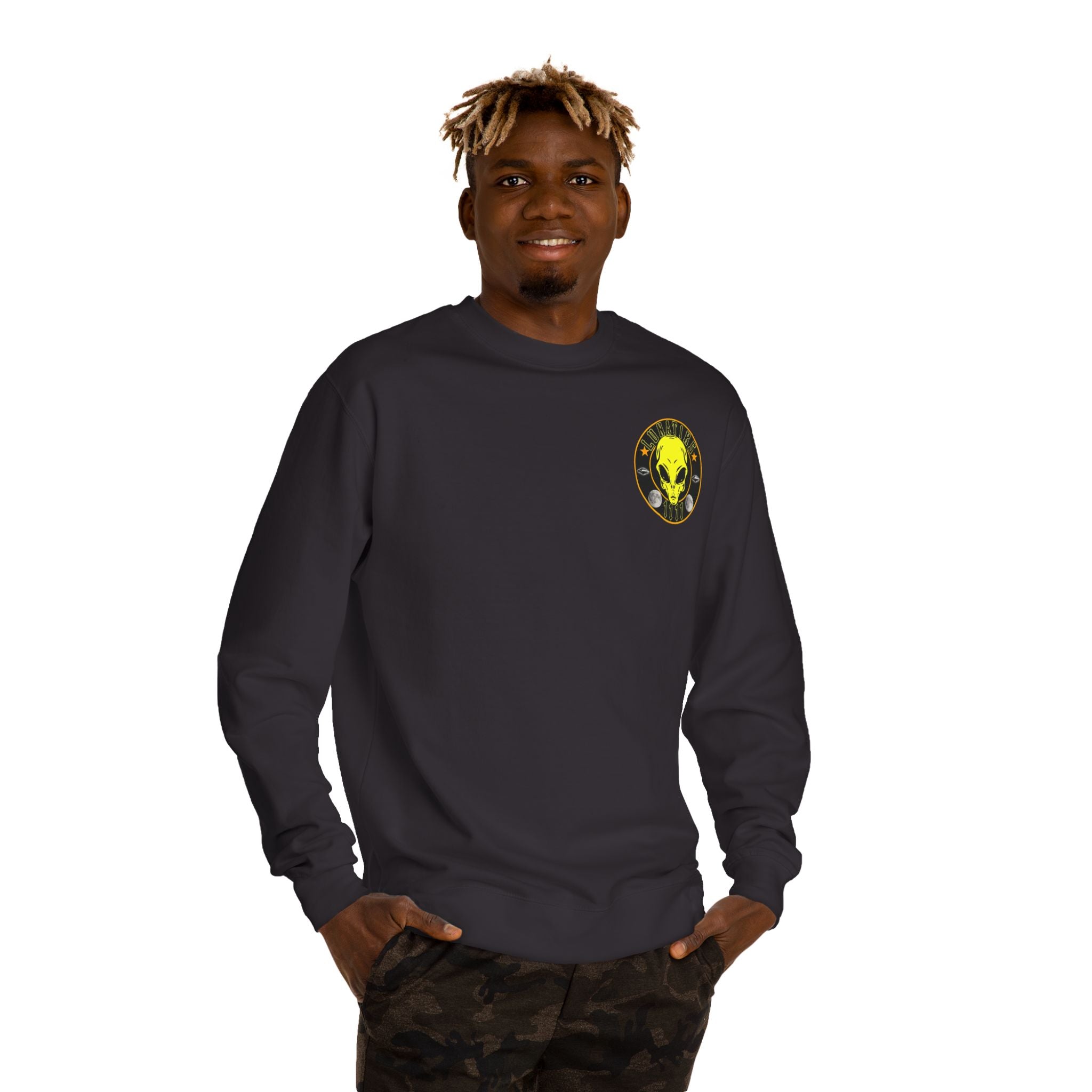 Alien Skull Crewneck Sweatshirt — Neon Green UFO Graphic