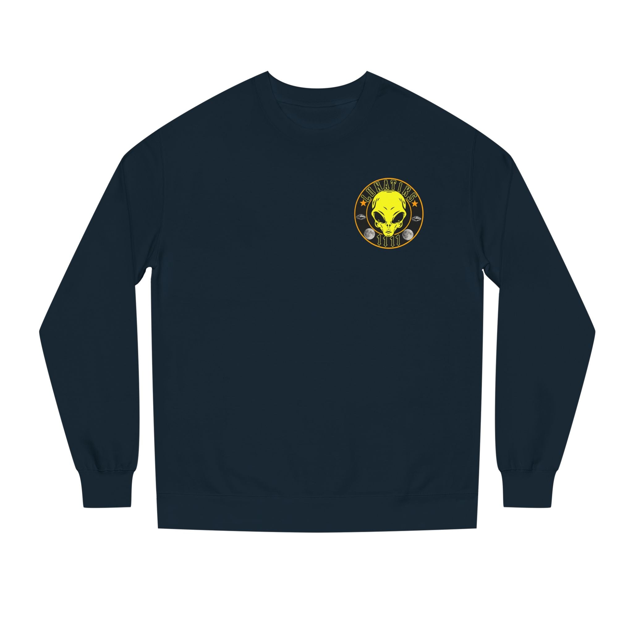 Alien Skull Crewneck Sweatshirt — Neon Green UFO Graphic