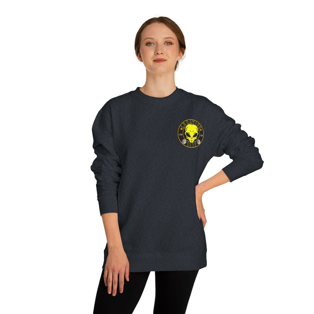 Alien Skull Crewneck Sweatshirt — Neon Green UFO Graphic