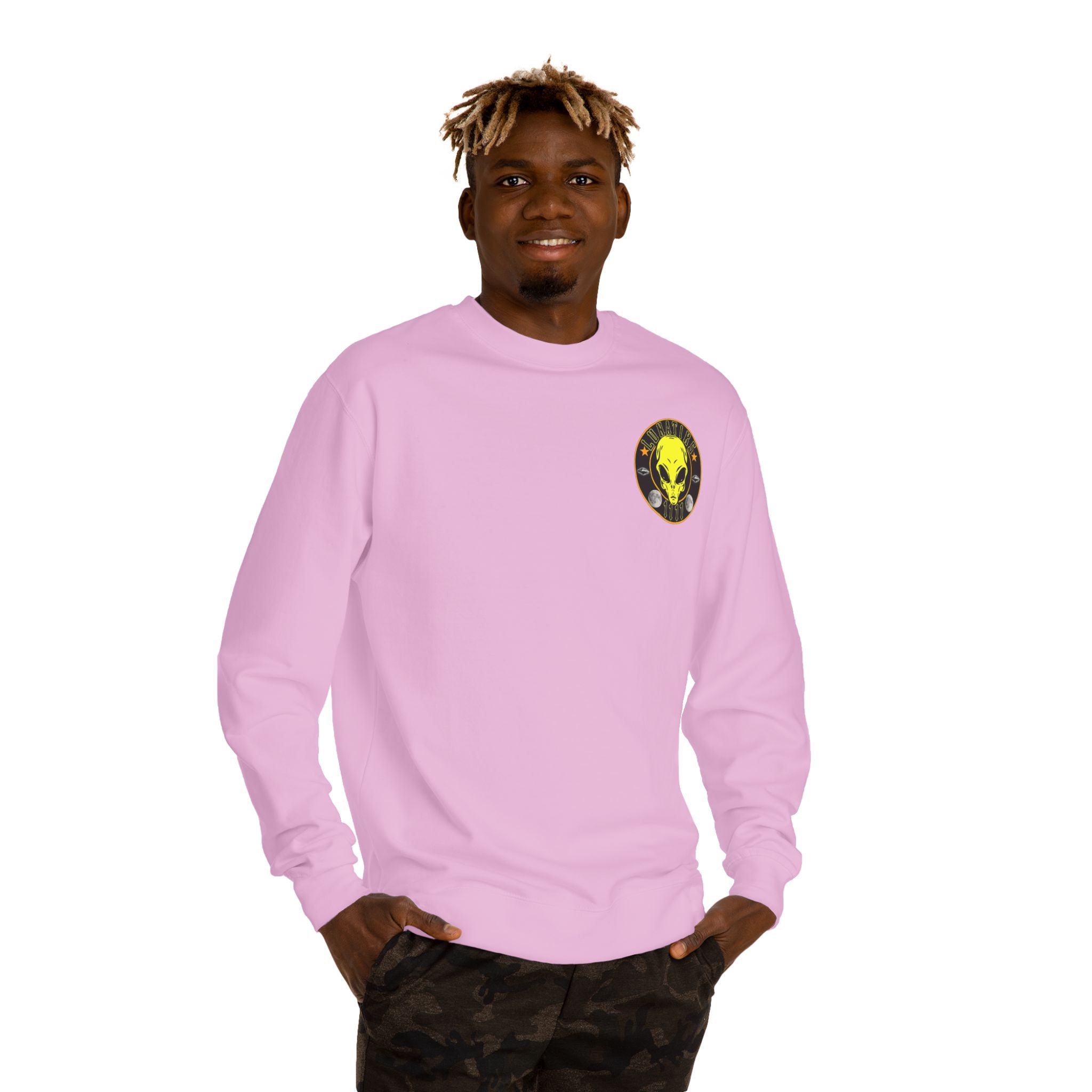 Alien Skull Crewneck Sweatshirt — Neon Green UFO Graphic