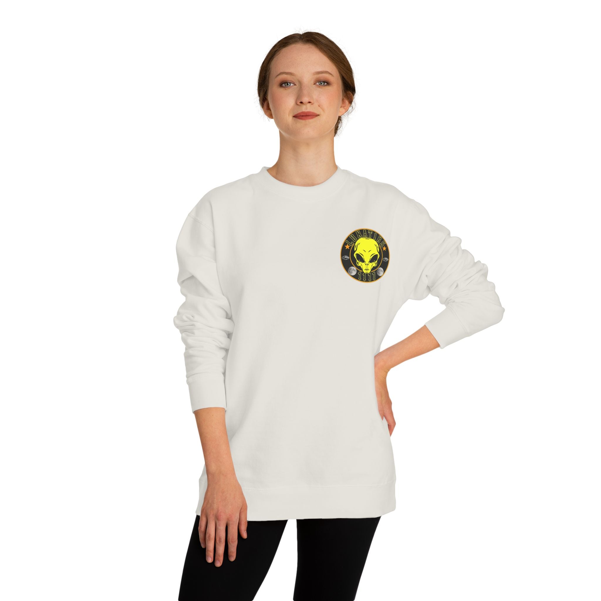 Alien Skull Crewneck Sweatshirt — Neon Green UFO Graphic