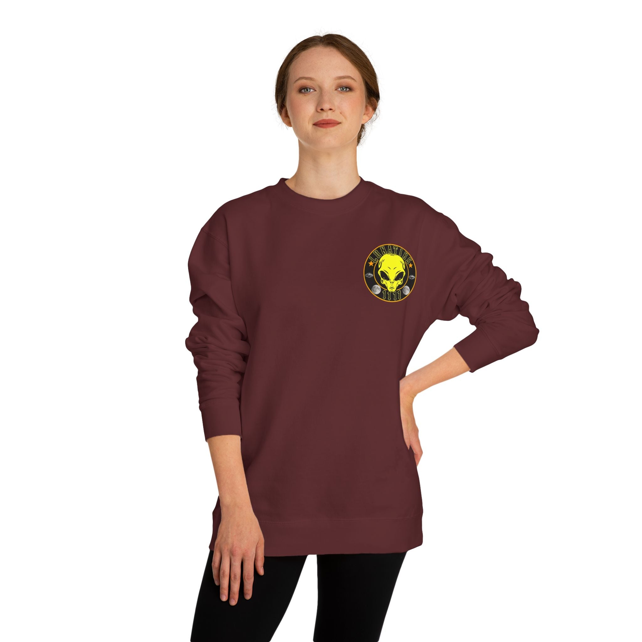 Alien Skull Crewneck Sweatshirt — Neon Green UFO Graphic