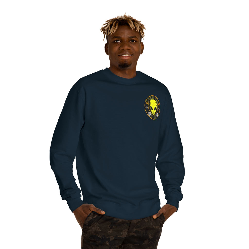 Alien Skull Crewneck Sweatshirt — Neon Green UFO Graphic