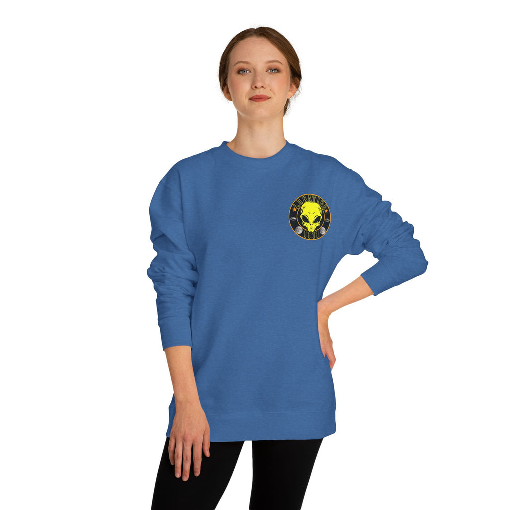 Alien Skull Crewneck Sweatshirt — Neon Green UFO Graphic