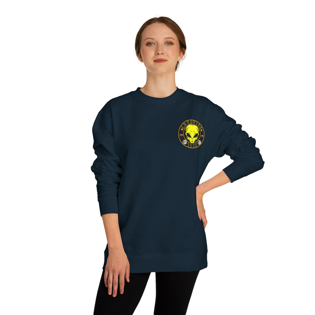 Alien Skull Crewneck Sweatshirt — Neon Green UFO Graphic