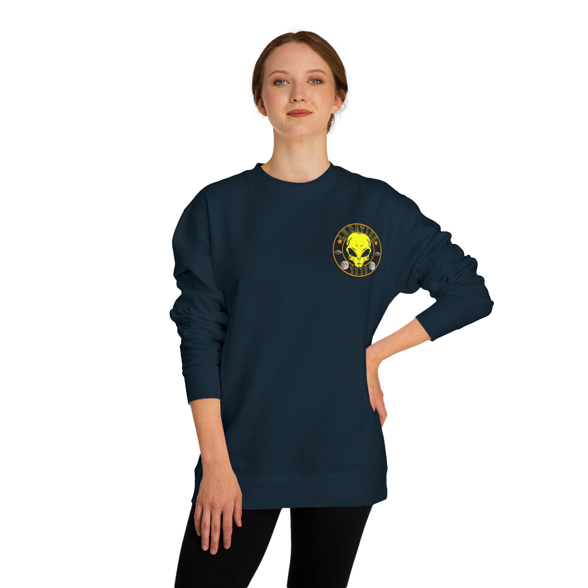 Alien Skull Crewneck Sweatshirt — Neon Green UFO Graphic