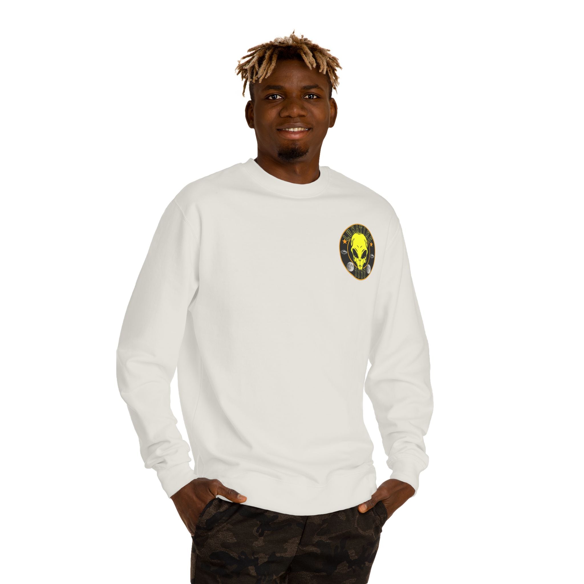 Alien Skull Crewneck Sweatshirt — Neon Green UFO Graphic