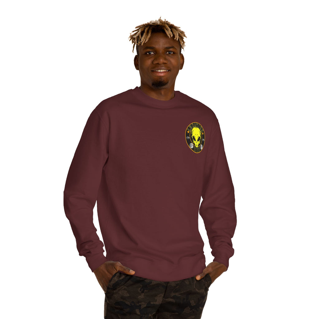 Alien Skull Crewneck Sweatshirt — Neon Green UFO Graphic