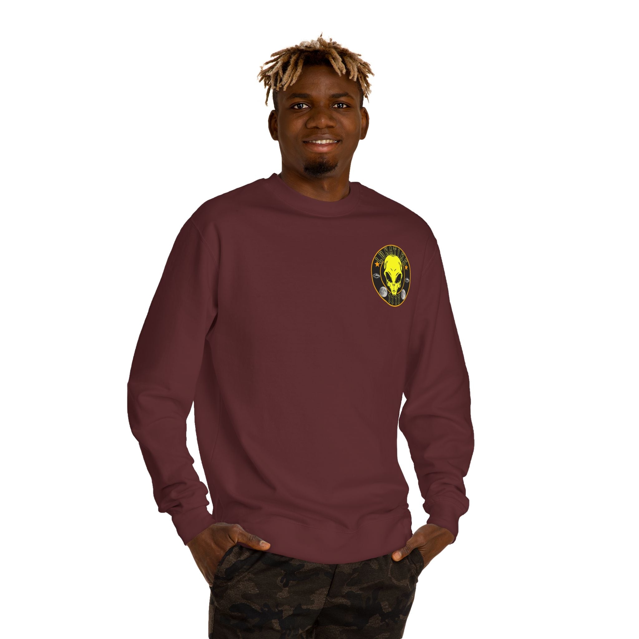 Alien Skull Crewneck Sweatshirt — Neon Green UFO Graphic