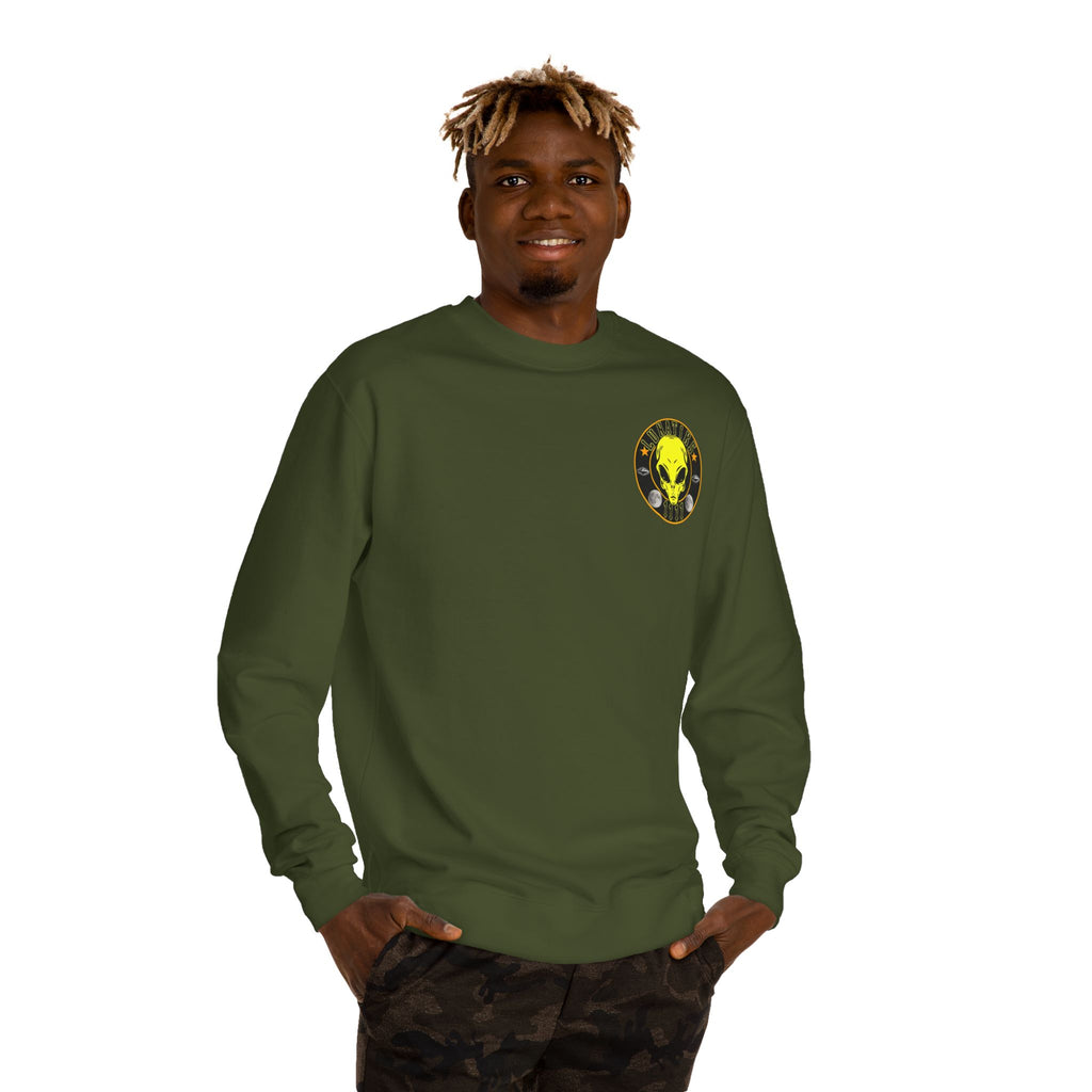 Alien Skull Crewneck Sweatshirt — Neon Green UFO Graphic