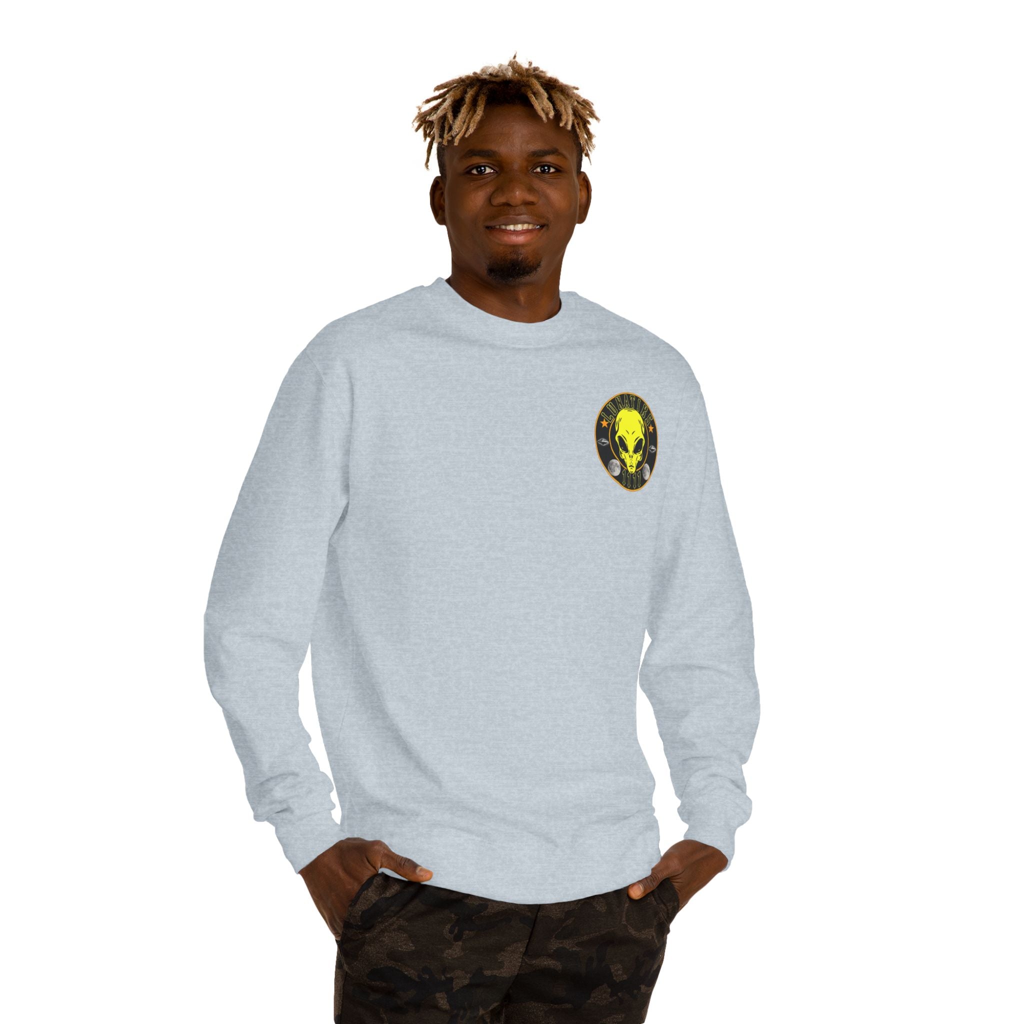Alien Skull Crewneck Sweatshirt — Neon Green UFO Graphic