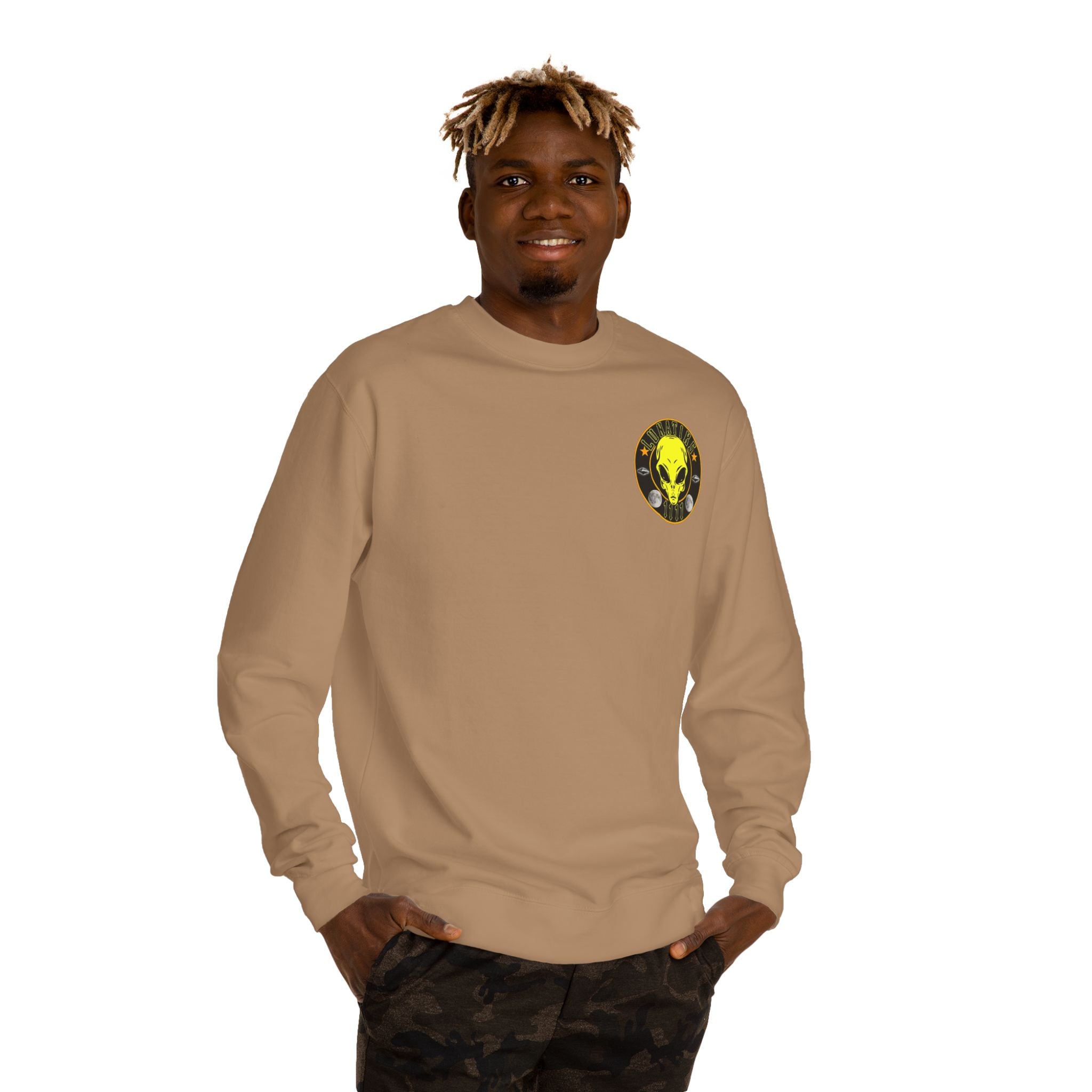 Alien Skull Crewneck Sweatshirt — Neon Green UFO Graphic