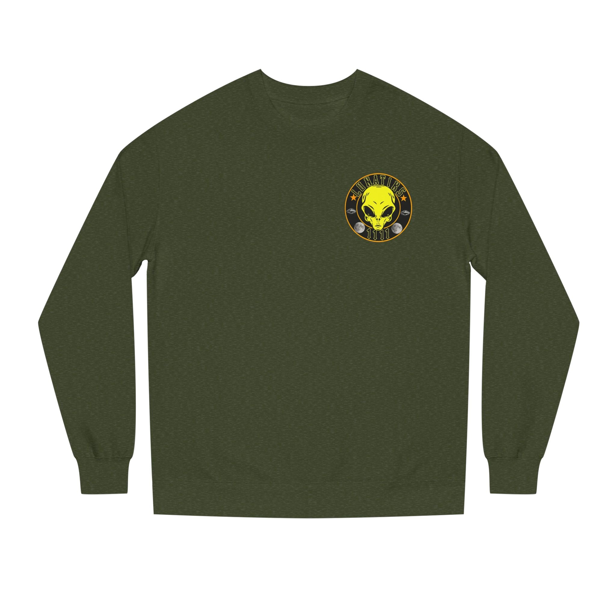 Alien Skull Crewneck Sweatshirt — Neon Green UFO Graphic