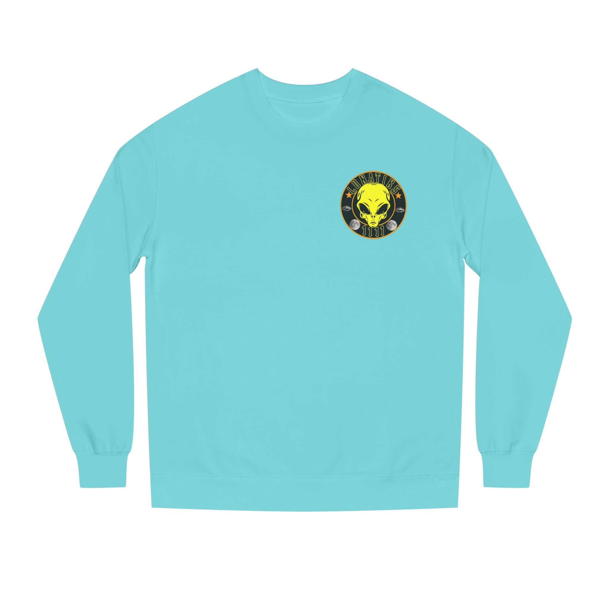 Alien Skull Crewneck Sweatshirt — Neon Green UFO Graphic